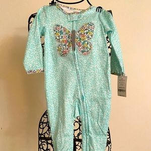 NWT FLORAL BUTTERFLY FOOTSIE ZIP PAJAMAS